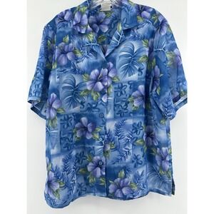 BonWorth Blue Floral Hawaiian Button-Up Blouse
